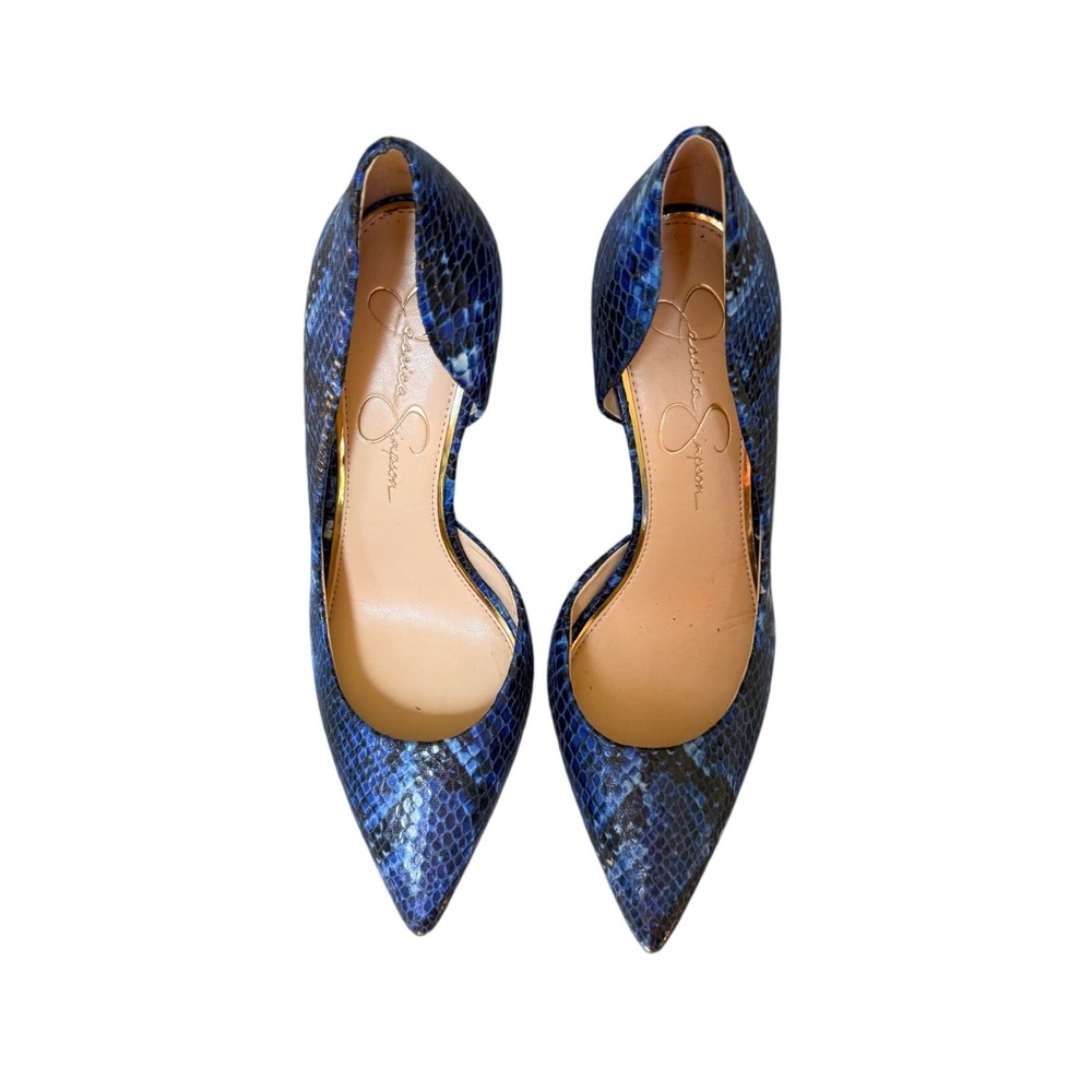 Jessica Simpson Blue‎ Snakeskin Embossed Pointed Toe D'Orsay Stiletto Pumps 8M